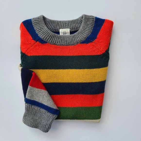 Baby GAP Toddler Boy Girl Stripe Crewneck Pullover Sweater Grey/ Multi 2T - Picture 3 of 7